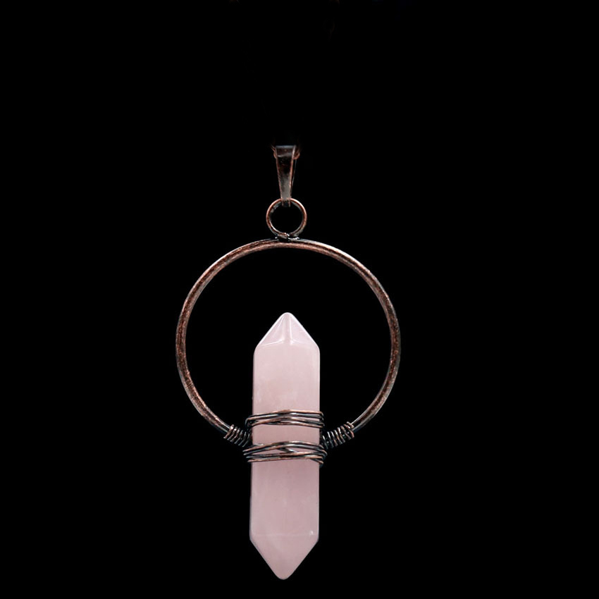Natural Stone Hexagonal Prism Healing Point Reiki Natural Gem Quartz Necklace Pendants Jewelry