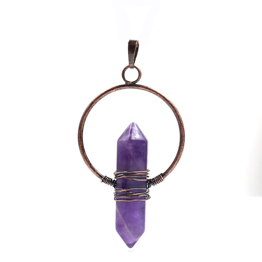 Natural Stone Hexagonal Prism Healing Point Reiki Natural Gem Quartz Necklace Pendants Jewelry