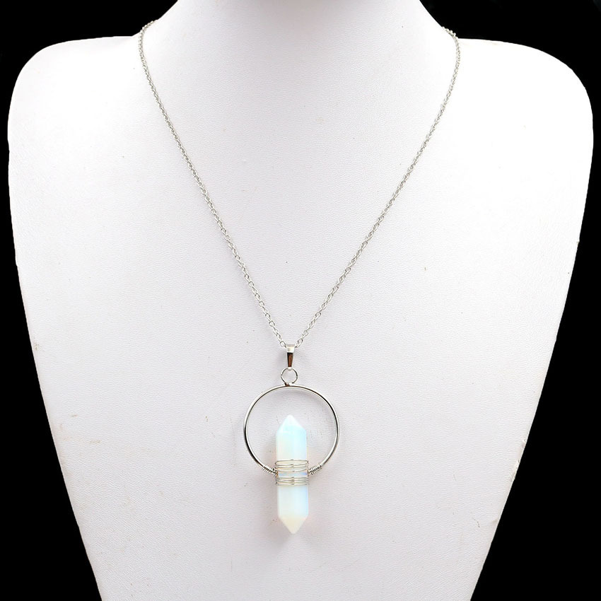 Natural Stone Hexagonal Prism Healing Point Reiki Natural Gem Quartz Necklace Pendants Jewelry