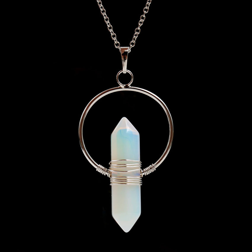 Natural Stone Hexagonal Prism Healing Point Reiki Natural Gem Quartz Necklace Pendants Jewelry