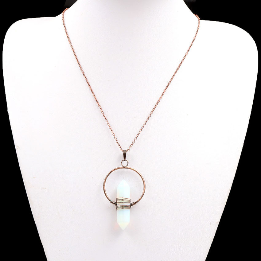 Natural Stone Hexagonal Prism Healing Point Reiki Natural Gem Quartz Necklace Pendants Jewelry