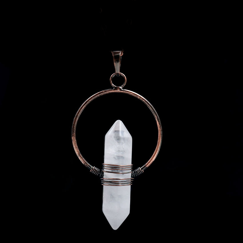 Natural Stone Hexagonal Prism Healing Point Reiki Natural Gem Quartz Necklace Pendants Jewelry