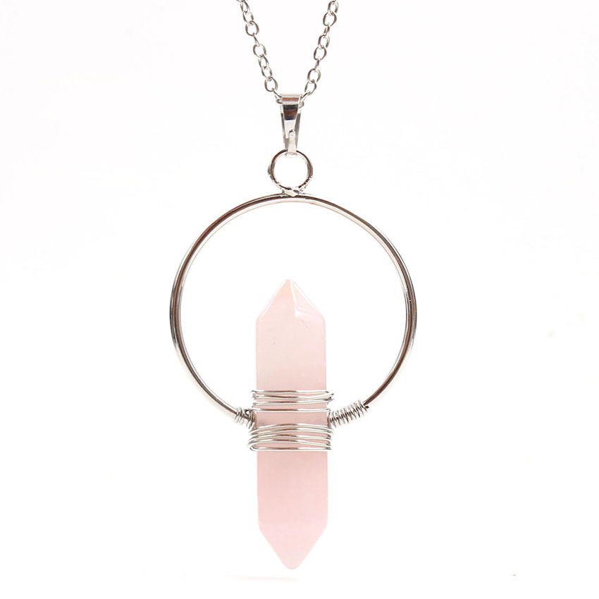 Natural Stone Hexagonal Prism Healing Point Reiki Natural Gem Quartz Necklace Pendants Jewelry