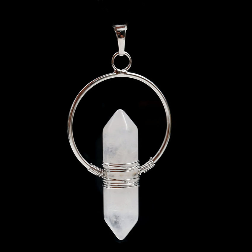 Natural Stone Hexagonal Prism Healing Point Reiki Natural Gem Quartz Necklace Pendants Jewelry