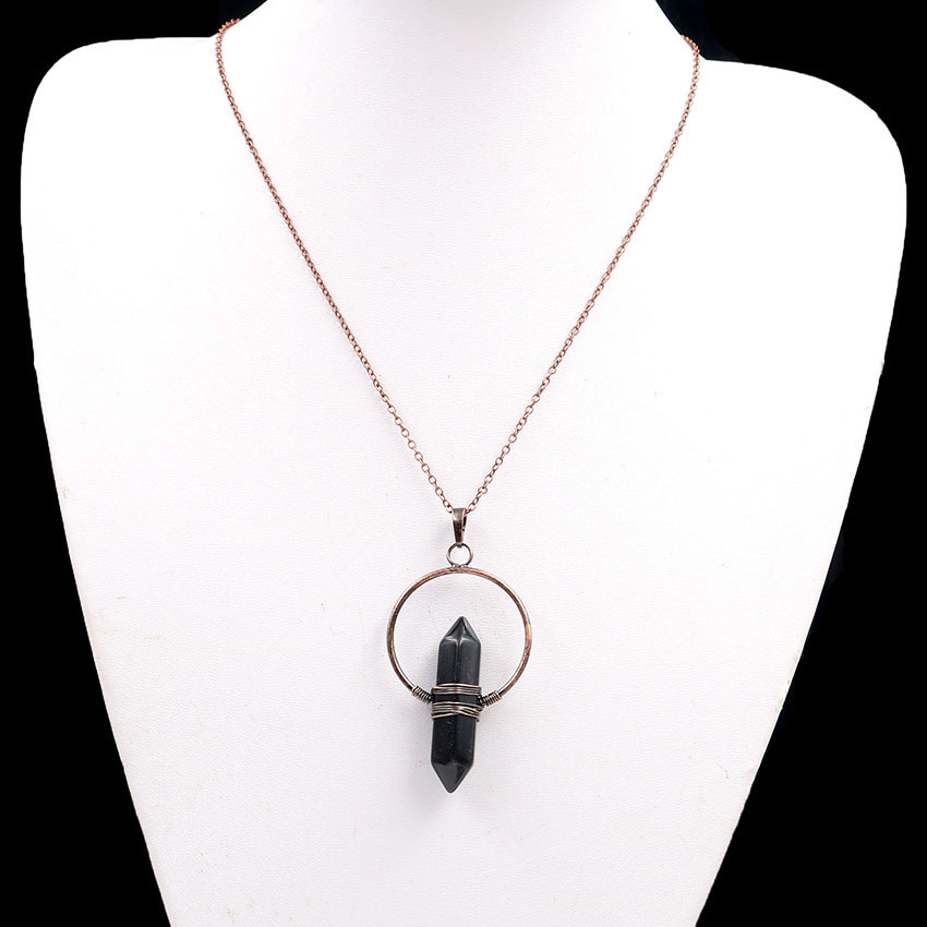 Natural Stone Hexagonal Prism Healing Point Reiki Natural Gem Quartz Necklace Pendants Jewelry