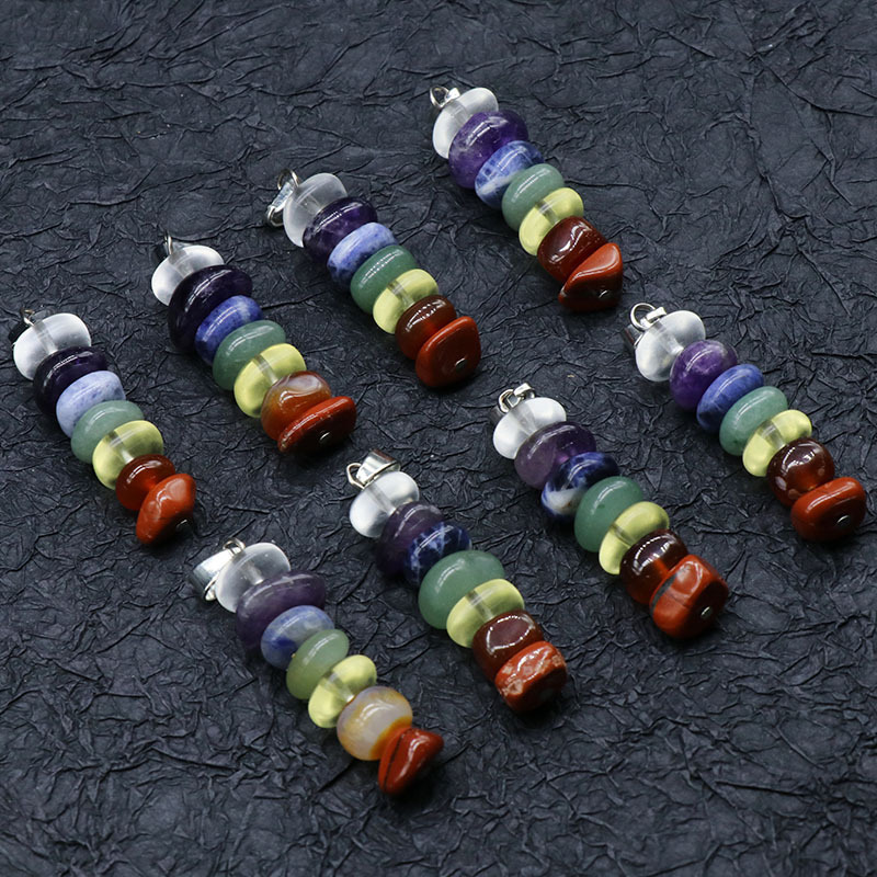 7 Chakra Stone Necklace Natural  Raw Quartz Healing Yoga Pendulum Pendant for Women Girls Men