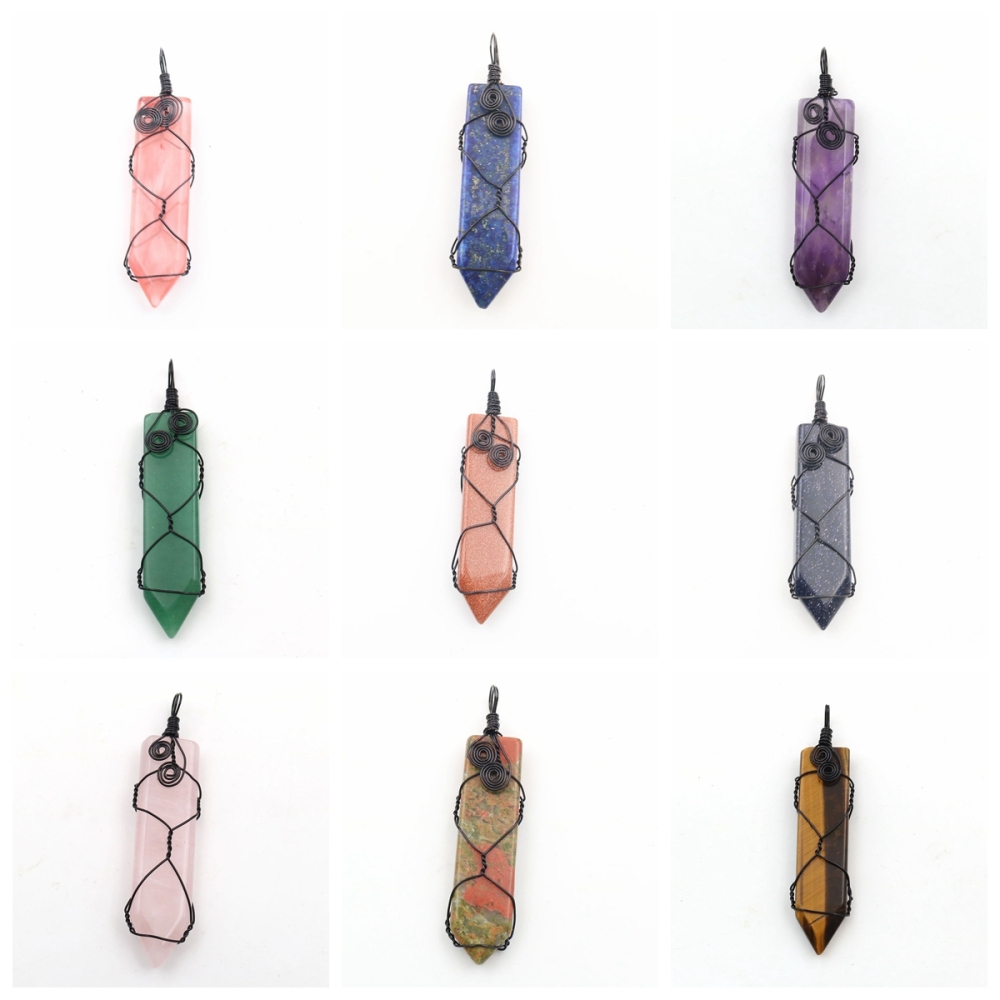 Natural Stone Arrow Head Pendant Necklace for women Men Wire Wrapped Crystal Point Amulet Stone Jewelry for Healing