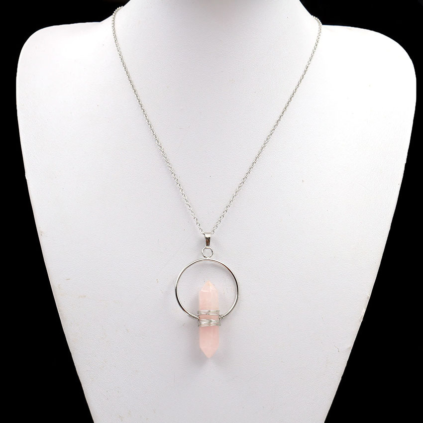 Natural Stone Hexagonal Prism Healing Point Reiki Natural Gem Quartz Necklace Pendants Jewelry