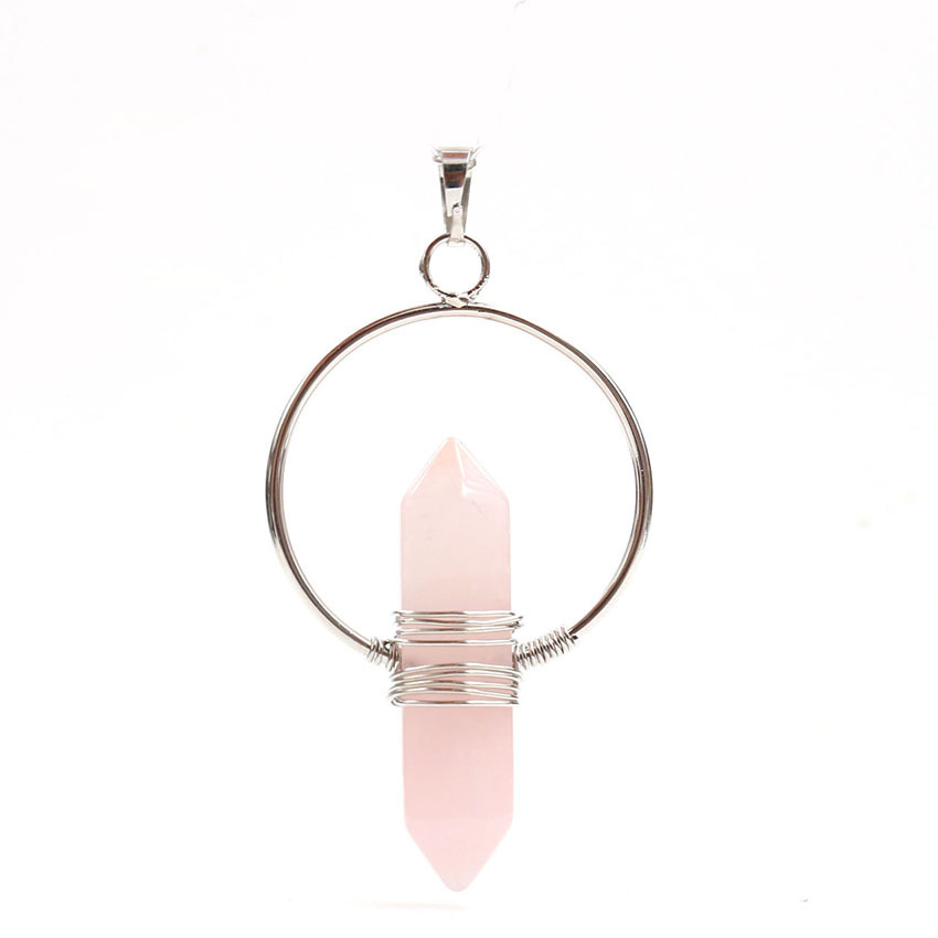 Natural Stone Hexagonal Prism Healing Point Reiki Natural Gem Quartz Necklace Pendants Jewelry