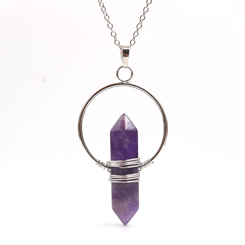 Natural Stone Hexagonal Prism Healing Point Reiki Natural Gem Quartz Necklace Pendants Jewelry