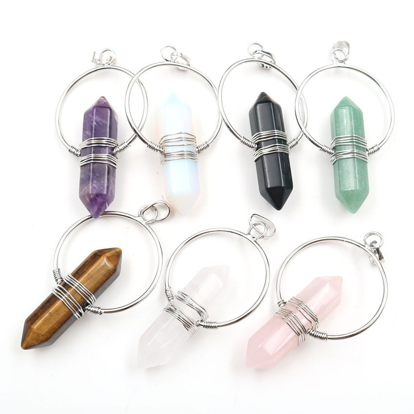 Natural Stone Hexagonal Prism Healing Point Reiki Natural Gem Quartz Necklace Pendants Jewelry