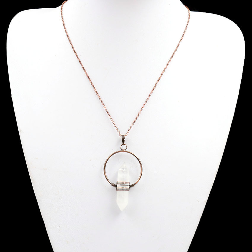 Natural Stone Hexagonal Prism Healing Point Reiki Natural Gem Quartz Necklace Pendants Jewelry