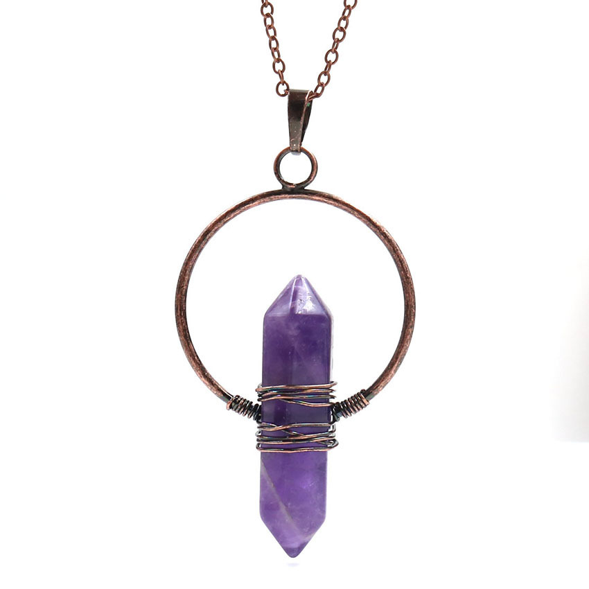 Natural Stone Hexagonal Prism Healing Point Reiki Natural Gem Quartz Necklace Pendants Jewelry