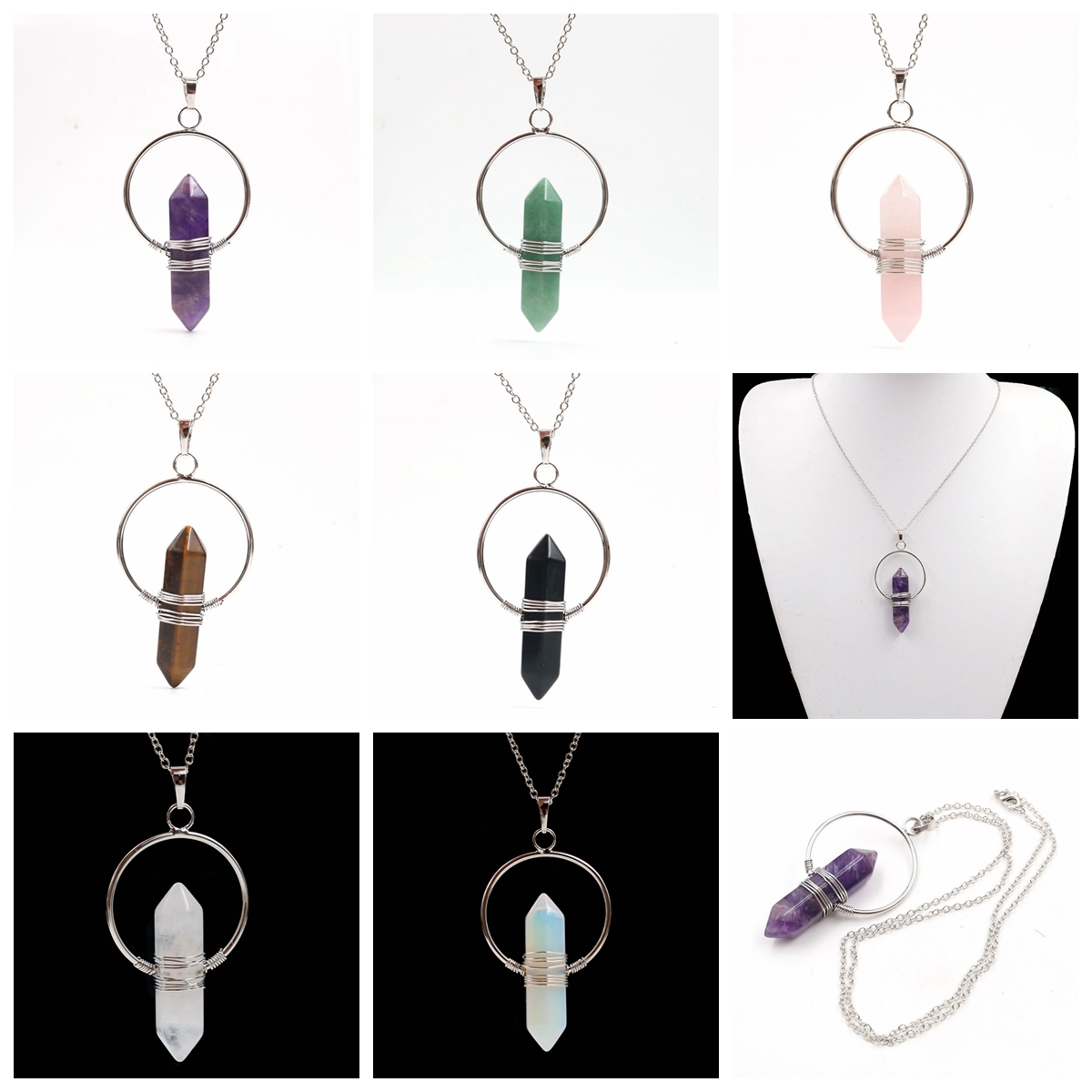 Natural Stone Hexagonal Prism Healing Point Reiki Natural Gem Quartz Necklace Pendants Jewelry