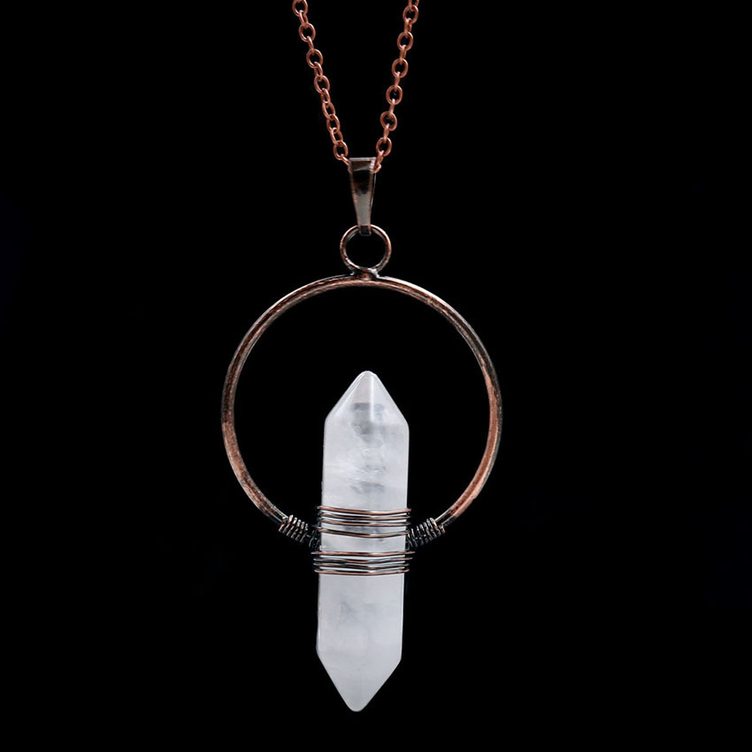 Natural Stone Hexagonal Prism Healing Point Reiki Natural Gem Quartz Necklace Pendants Jewelry