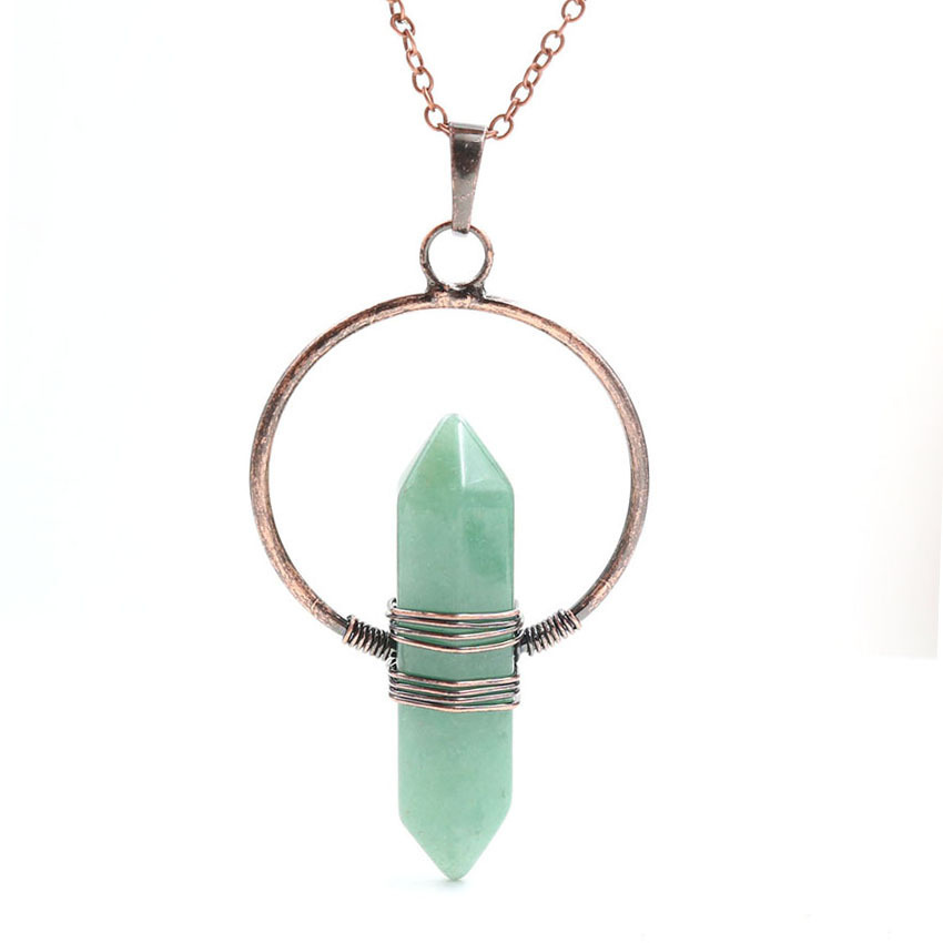 Natural Stone Hexagonal Prism Healing Point Reiki Natural Gem Quartz Necklace Pendants Jewelry