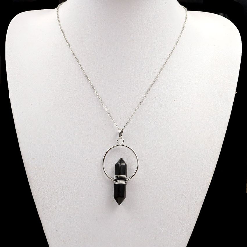 Natural Stone Hexagonal Prism Healing Point Reiki Natural Gem Quartz Necklace Pendants Jewelry