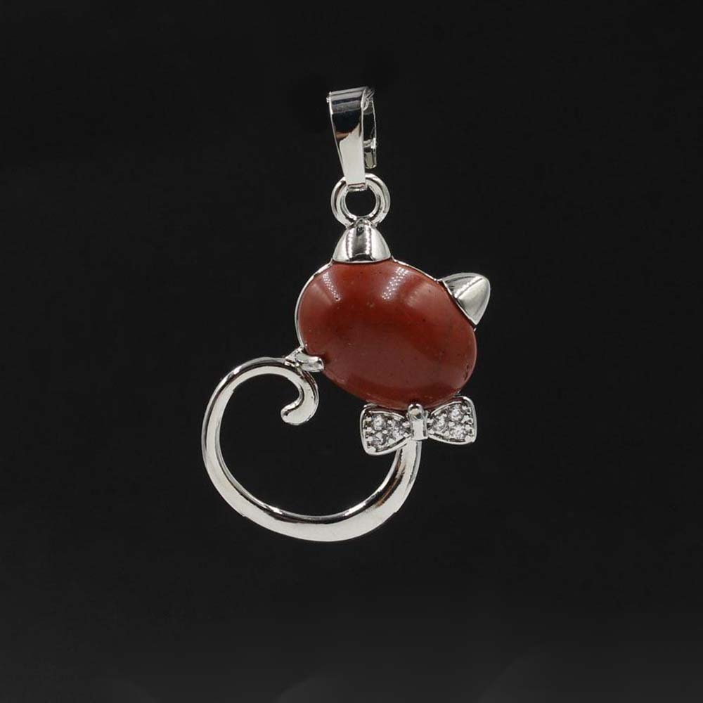Natural Stone Cute Sweet Cat Pendant Necklace Chakra Cure Quartz Crystal Hello Kitte Cats Jewelry Birthday Gifts for Her/Mum/Wife/Bestfriend