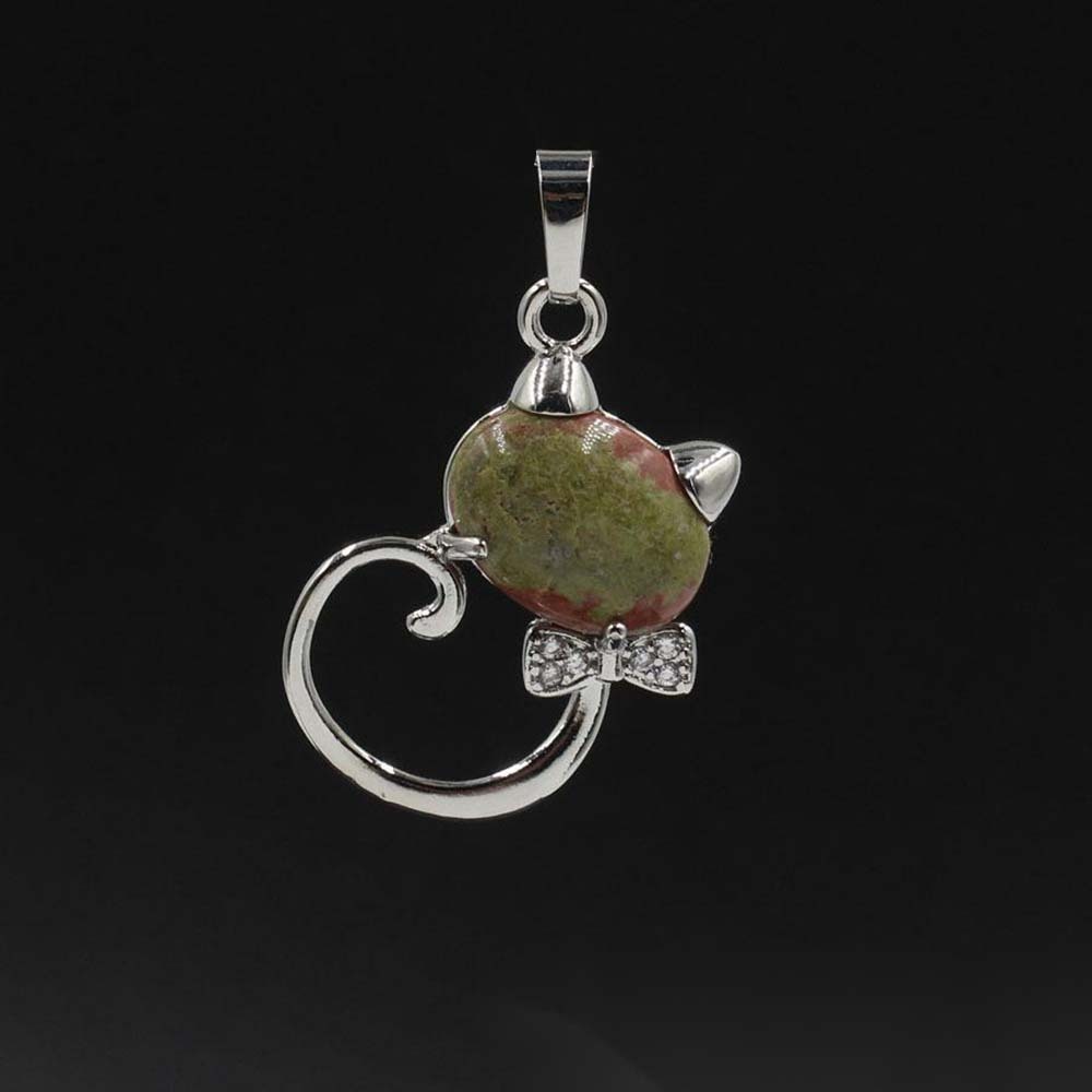 Natural Stone Cute Sweet Cat Pendant Necklace Chakra Cure Quartz Crystal Hello Kitte Cats Jewelry Birthday Gifts for Her/Mum/Wife/Bestfriend