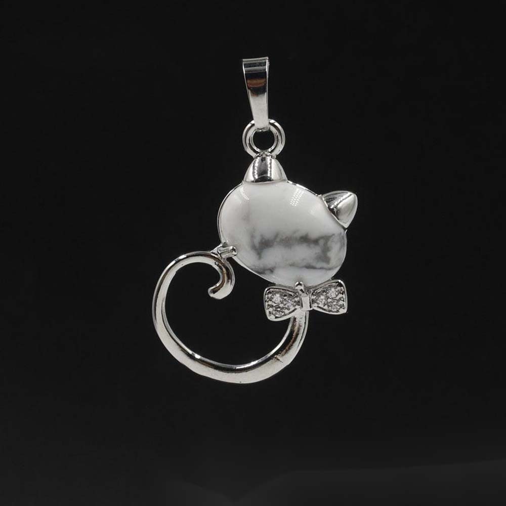Natural Stone Cute Sweet Cat Pendant Necklace Chakra Cure Quartz Crystal Hello Kitte Cats Jewelry Birthday Gifts for Her/Mum/Wife/Bestfriend
