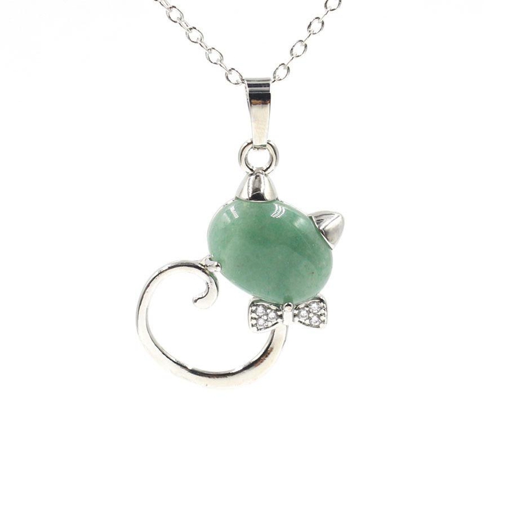 Natural Stone Cute Sweet Cat Pendant Necklace Chakra Cure Quartz Crystal Hello Kitte Cats Jewelry Birthday Gifts for Her/Mum/Wife/Bestfriend