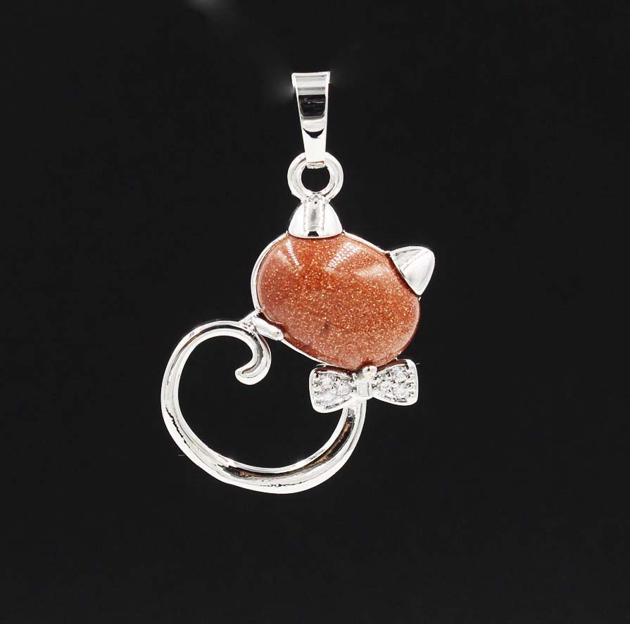 Natural Stone Cute Sweet Cat Pendant Necklace Chakra Cure Quartz Crystal Hello Kitte Cats Jewelry Birthday Gifts for Her/Mum/Wife/Bestfriend