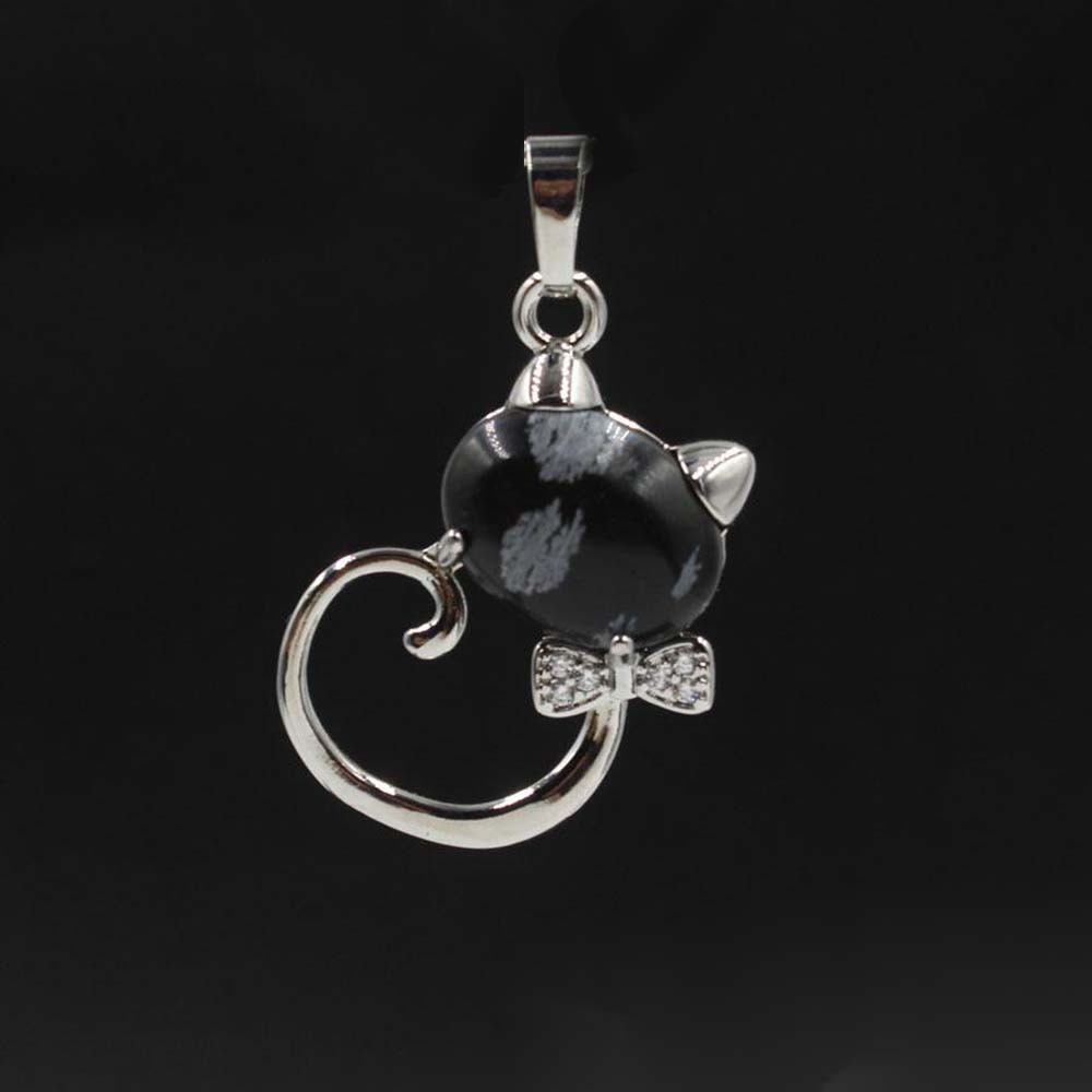 Natural Stone Cute Sweet Cat Pendant Necklace Chakra Cure Quartz Crystal Hello Kitte Cats Jewelry Birthday Gifts for Her/Mum/Wife/Bestfriend