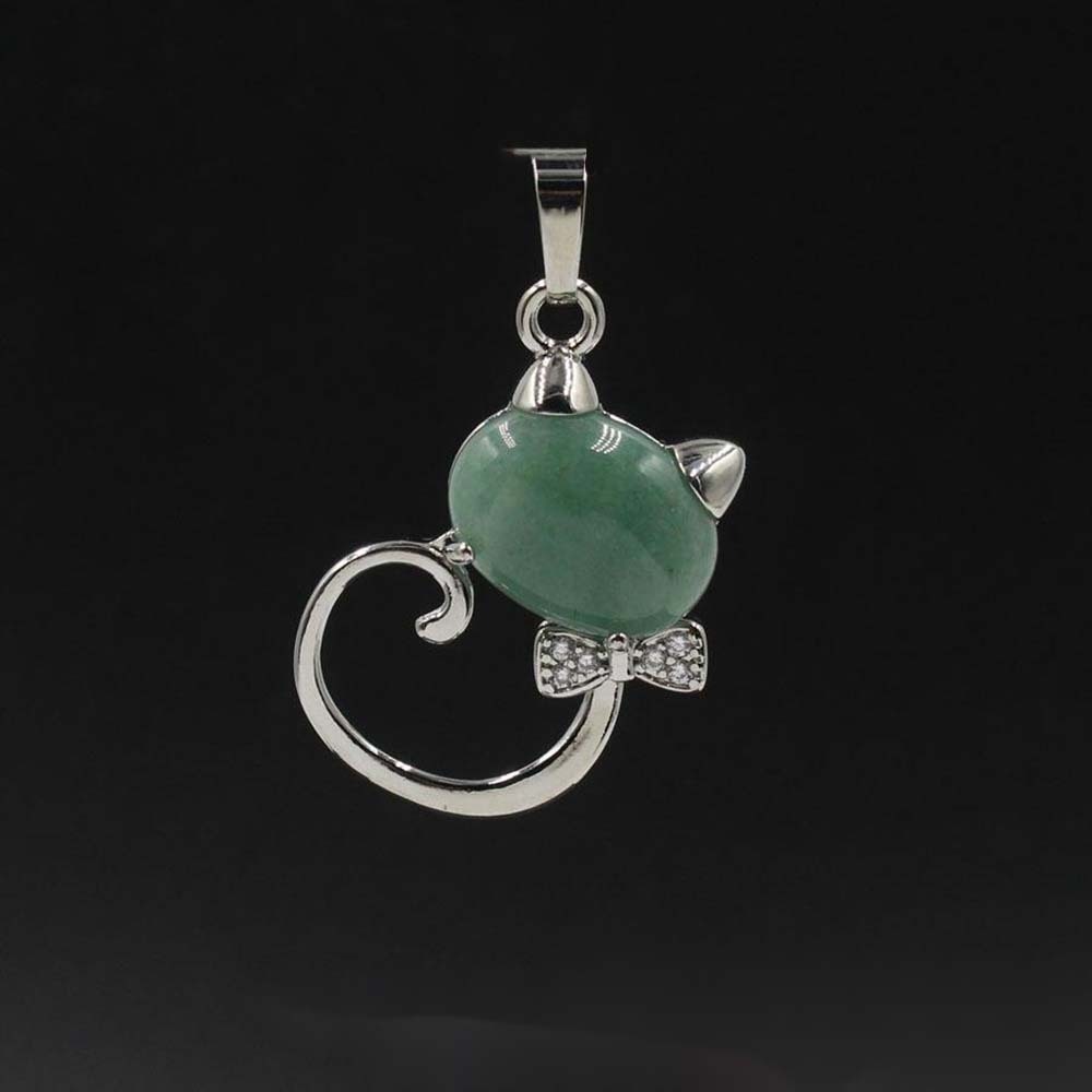 Natural Stone Cute Sweet Cat Pendant Necklace Chakra Cure Quartz Crystal Hello Kitte Cats Jewelry Birthday Gifts for Her/Mum/Wife/Bestfriend