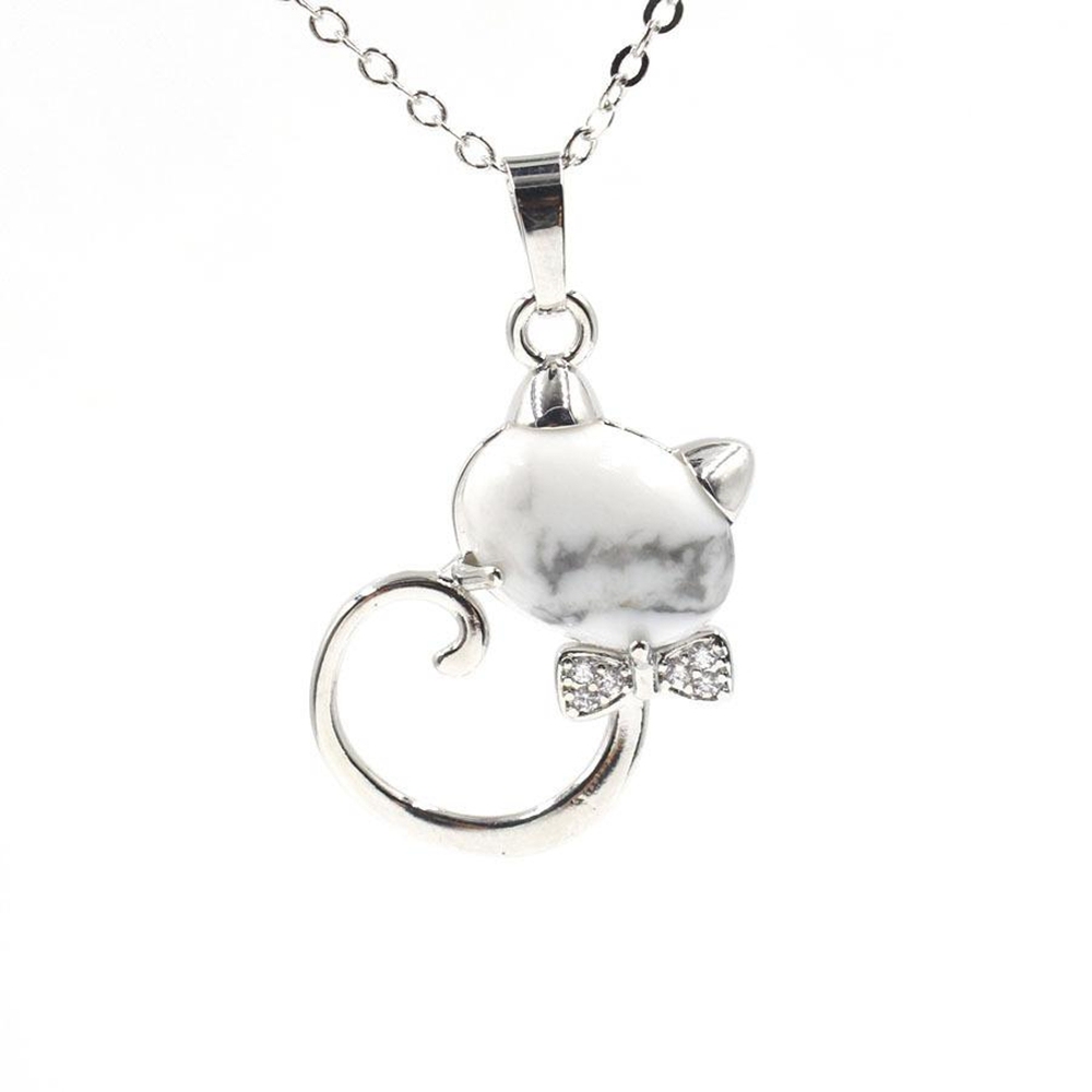 Natural Stone Cute Sweet Cat Pendant Necklace Chakra Cure Quartz Crystal Hello Kitte Cats Jewelry Birthday Gifts for Her/Mum/Wife/Bestfriend