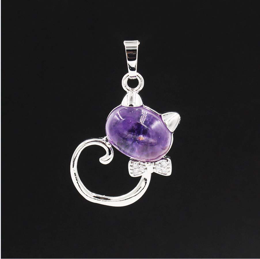 Natural Stone Cute Sweet Cat Pendant Necklace Chakra Cure Quartz Crystal Hello Kitte Cats Jewelry Birthday Gifts for Her/Mum/Wife/Bestfriend