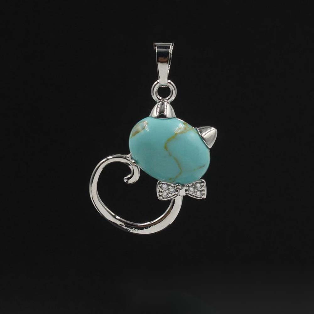 Natural Stone Cute Sweet Cat Pendant Necklace Chakra Cure Quartz Crystal Hello Kitte Cats Jewelry Birthday Gifts for Her/Mum/Wife/Bestfriend