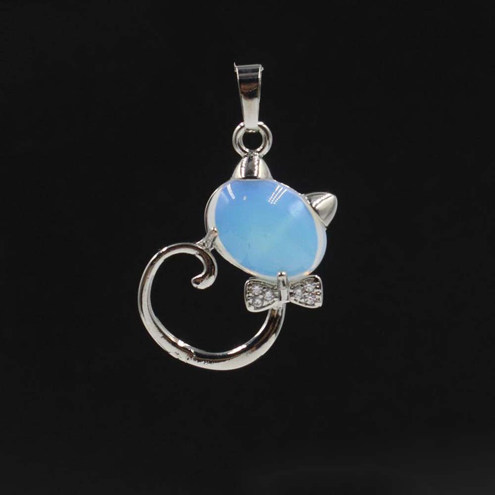 Natural Stone Cute Sweet Cat Pendant Necklace Chakra Cure Quartz Crystal Hello Kitte Cats Jewelry Birthday Gifts for Her/Mum/Wife/Bestfriend