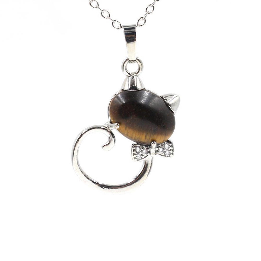 Natural Stone Cute Sweet Cat Pendant Necklace Chakra Cure Quartz Crystal Hello Kitte Cats Jewelry Birthday Gifts for Her/Mum/Wife/Bestfriend