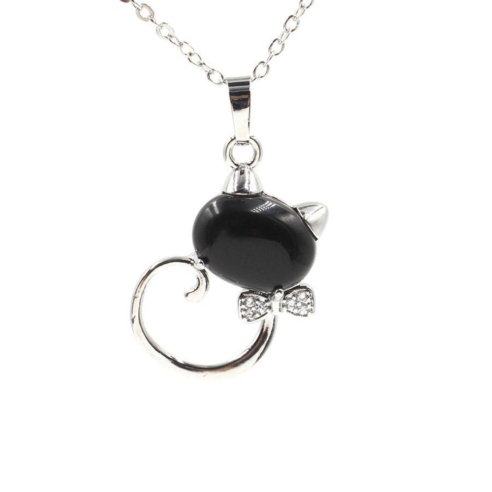 Natural Stone Cute Sweet Cat Pendant Necklace Chakra Cure Quartz Crystal Hello Kitte Cats Jewelry Birthday Gifts for Her/Mum/Wife/Bestfriend