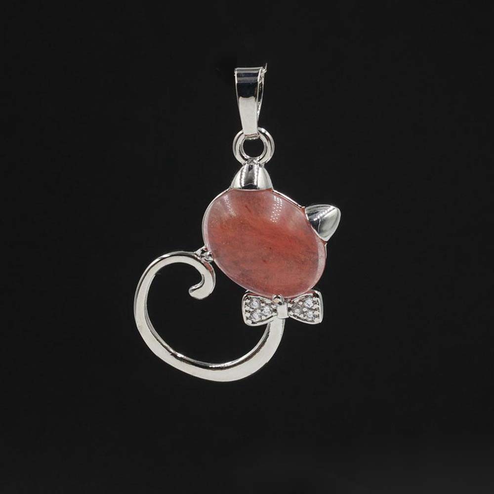 Natural Stone Cute Sweet Cat Pendant Necklace Chakra Cure Quartz Crystal Hello Kitte Cats Jewelry Birthday Gifts for Her/Mum/Wife/Bestfriend