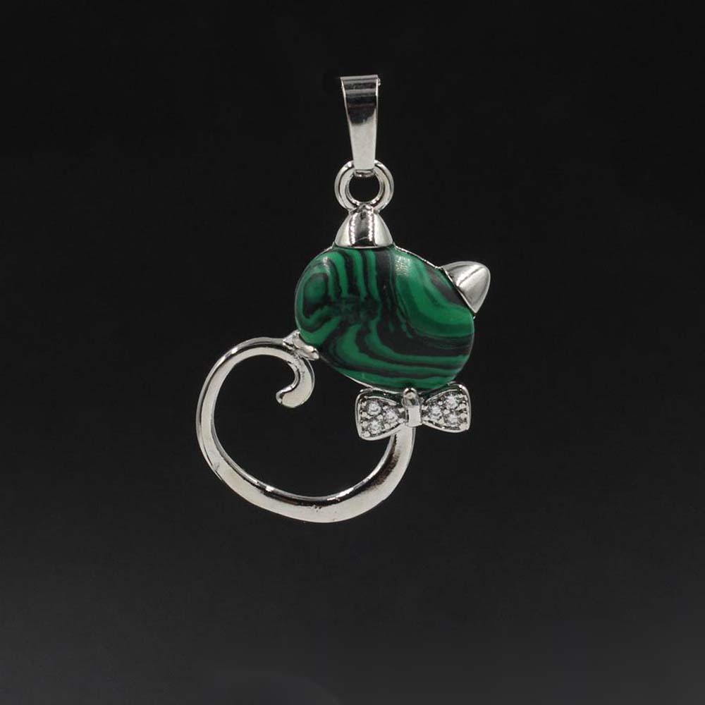 Natural Stone Cute Sweet Cat Pendant Necklace Chakra Cure Quartz Crystal Hello Kitte Cats Jewelry Birthday Gifts for Her/Mum/Wife/Bestfriend
