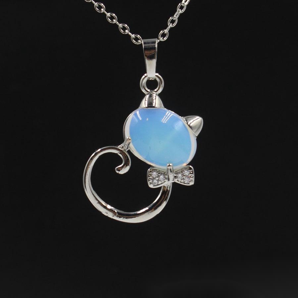 Natural Stone Cute Sweet Cat Pendant Necklace Chakra Cure Quartz Crystal Hello Kitte Cats Jewelry Birthday Gifts for Her/Mum/Wife/Bestfriend