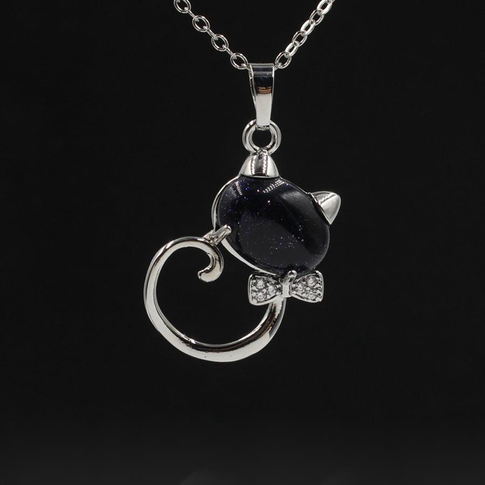 Natural Stone Cute Sweet Cat Pendant Necklace Chakra Cure Quartz Crystal Hello Kitte Cats Jewelry Birthday Gifts for Her/Mum/Wife/Bestfriend