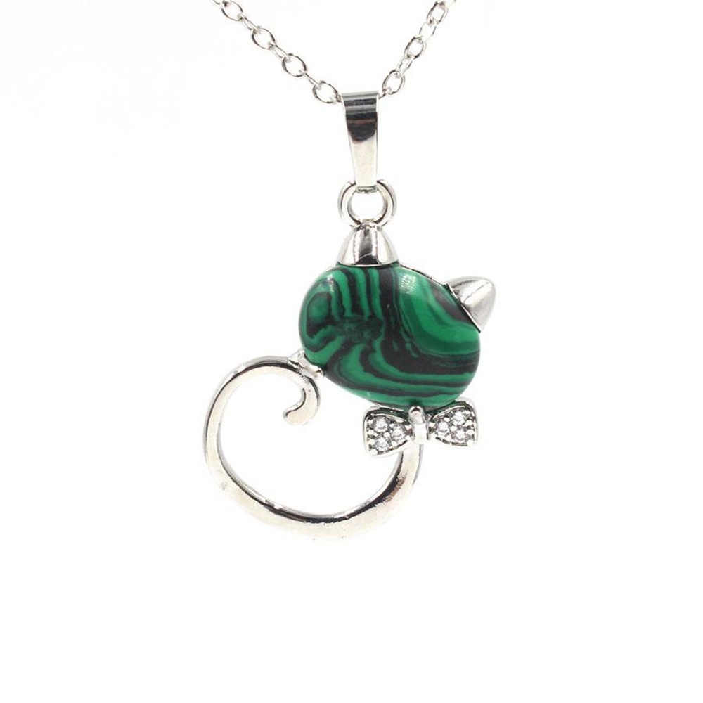 Natural Stone Cute Sweet Cat Pendant Necklace Chakra Cure Quartz Crystal Hello Kitte Cats Jewelry Birthday Gifts for Her/Mum/Wife/Bestfriend