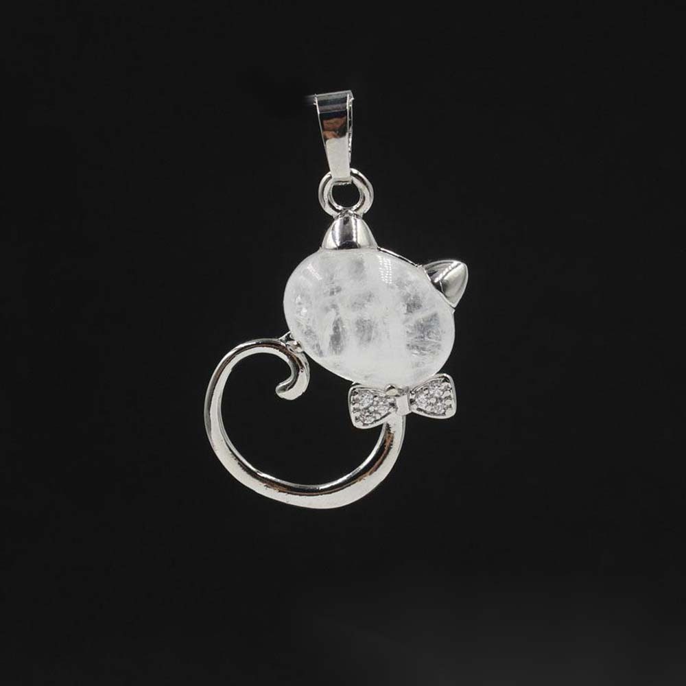 Natural Stone Cute Sweet Cat Pendant Necklace Chakra Cure Quartz Crystal Hello Kitte Cats Jewelry Birthday Gifts for Her/Mum/Wife/Bestfriend