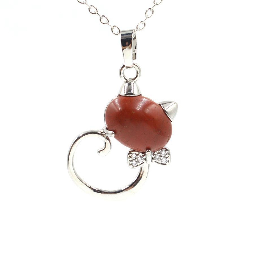 Natural Stone Cute Sweet Cat Pendant Necklace Chakra Cure Quartz Crystal Hello Kitte Cats Jewelry Birthday Gifts for Her/Mum/Wife/Bestfriend