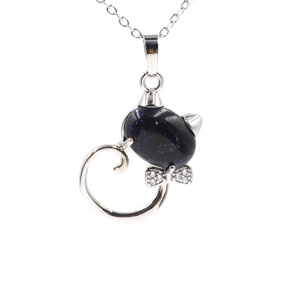 Natural Stone Cute Sweet Cat Pendant Necklace Chakra Cure Quartz Crystal Hello Kitte Cats Jewelry Birthday Gifts for Her/Mum/Wife/Bestfriend