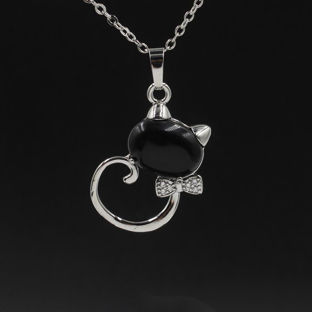 Natural Stone Cute Sweet Cat Pendant Necklace Chakra Cure Quartz Crystal Hello Kitte Cats Jewelry Birthday Gifts for Her/Mum/Wife/Bestfriend