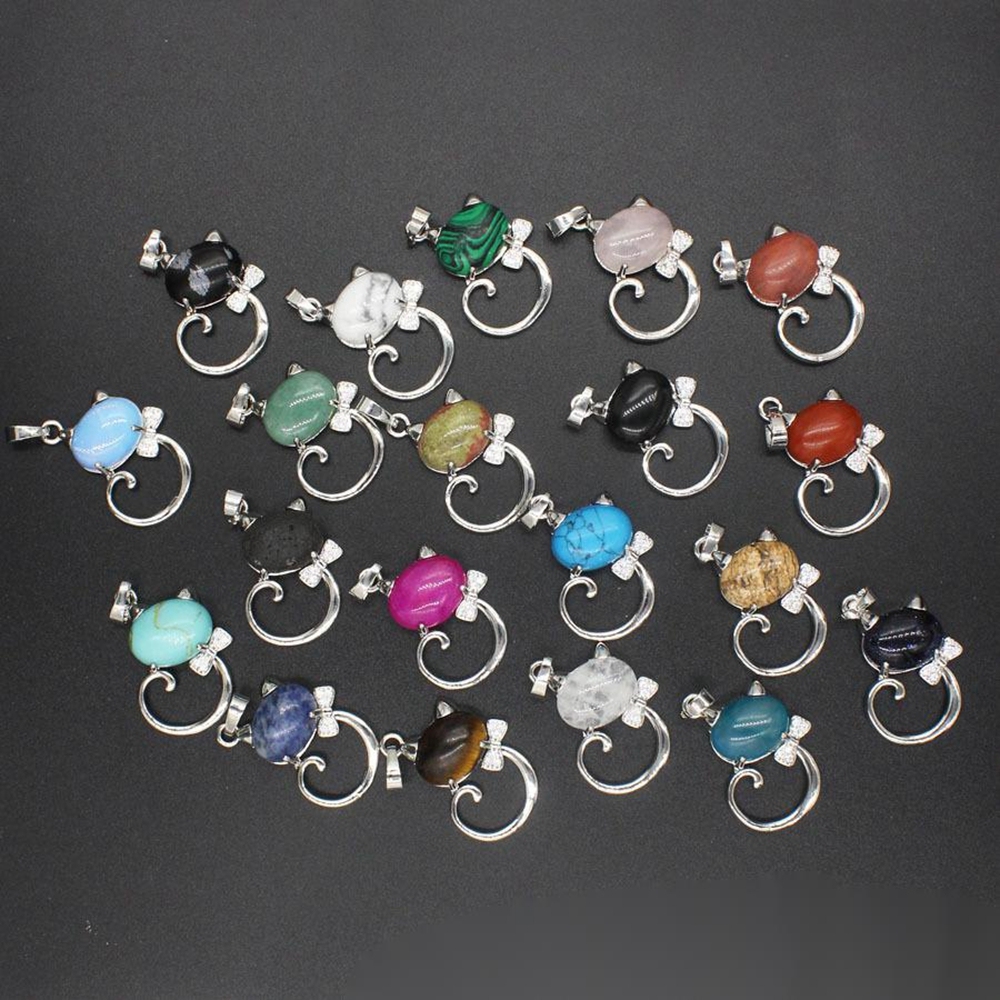 Natural Stone Cute Sweet Cat Pendant Necklace Chakra Cure Quartz Crystal Hello Kitte Cats Jewelry Birthday Gifts for Her/Mum/Wife/Bestfriend