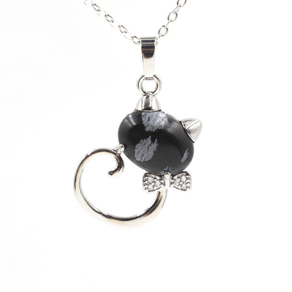 Natural Stone Cute Sweet Cat Pendant Necklace Chakra Cure Quartz Crystal Hello Kitte Cats Jewelry Birthday Gifts for Her/Mum/Wife/Bestfriend