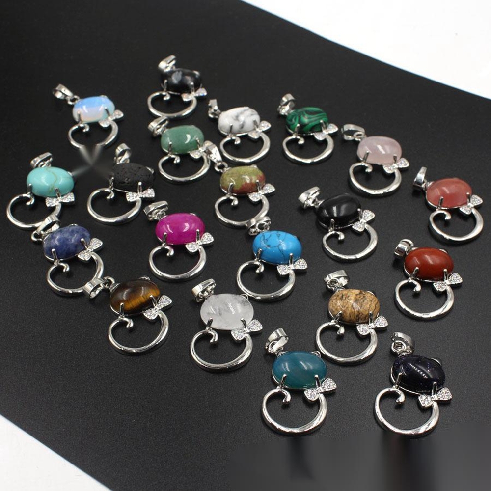 Natural Stone Cute Sweet Cat Pendant Necklace Chakra Cure Quartz Crystal Hello Kitte Cats Jewelry Birthday Gifts for Her/Mum/Wife/Bestfriend