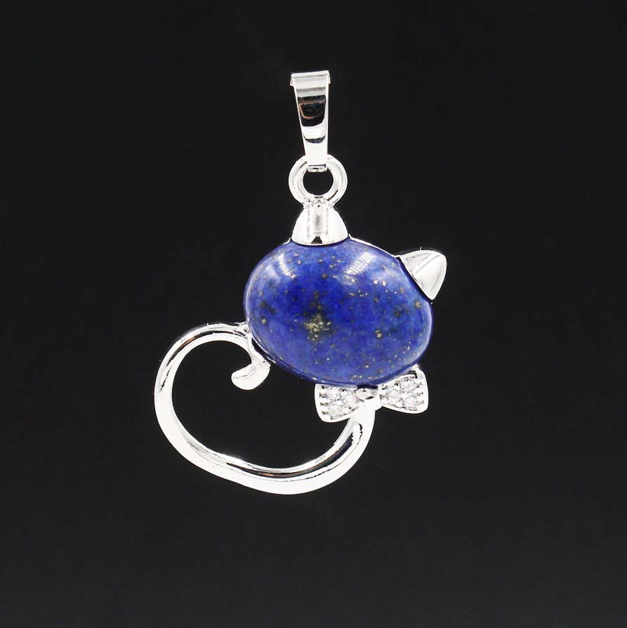 Natural Stone Cute Sweet Cat Pendant Necklace Chakra Cure Quartz Crystal Hello Kitte Cats Jewelry Birthday Gifts for Her/Mum/Wife/Bestfriend