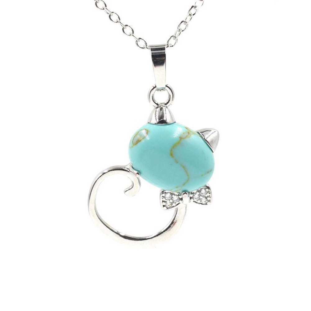 Natural Stone Cute Sweet Cat Pendant Necklace Chakra Cure Quartz Crystal Hello Kitte Cats Jewelry Birthday Gifts for Her/Mum/Wife/Bestfriend