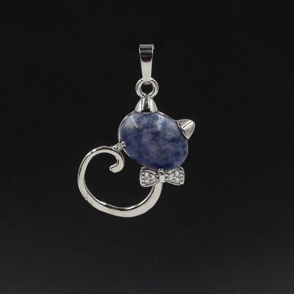 Natural Stone Cute Sweet Cat Pendant Necklace Chakra Cure Quartz Crystal Hello Kitte Cats Jewelry Birthday Gifts for Her/Mum/Wife/Bestfriend