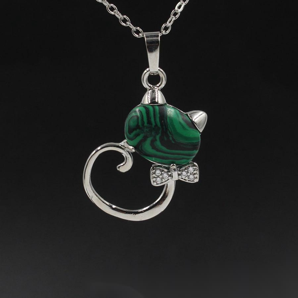 Natural Stone Cute Sweet Cat Pendant Necklace Chakra Cure Quartz Crystal Hello Kitte Cats Jewelry Birthday Gifts for Her/Mum/Wife/Bestfriend